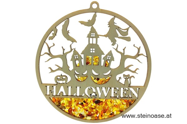 Fensterbild Suncatcher Bernstein - HALLOWEEN Geisterschloß Ø 11cm